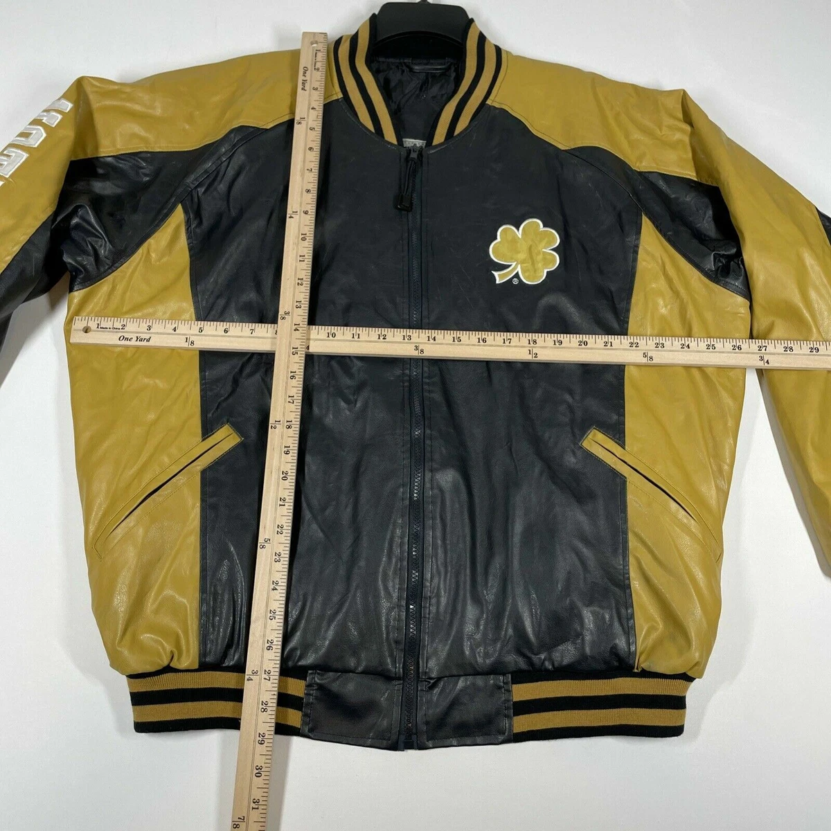 University of Notre Dame Fighting Irish Faux Leather Jacket Black Yellow Mens XL eBay