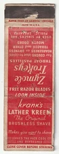 MATCHBOOK COVER - KRANK'S LATHER KREEM - ZYMOLE TROKEYS THROAT PASTILLES
