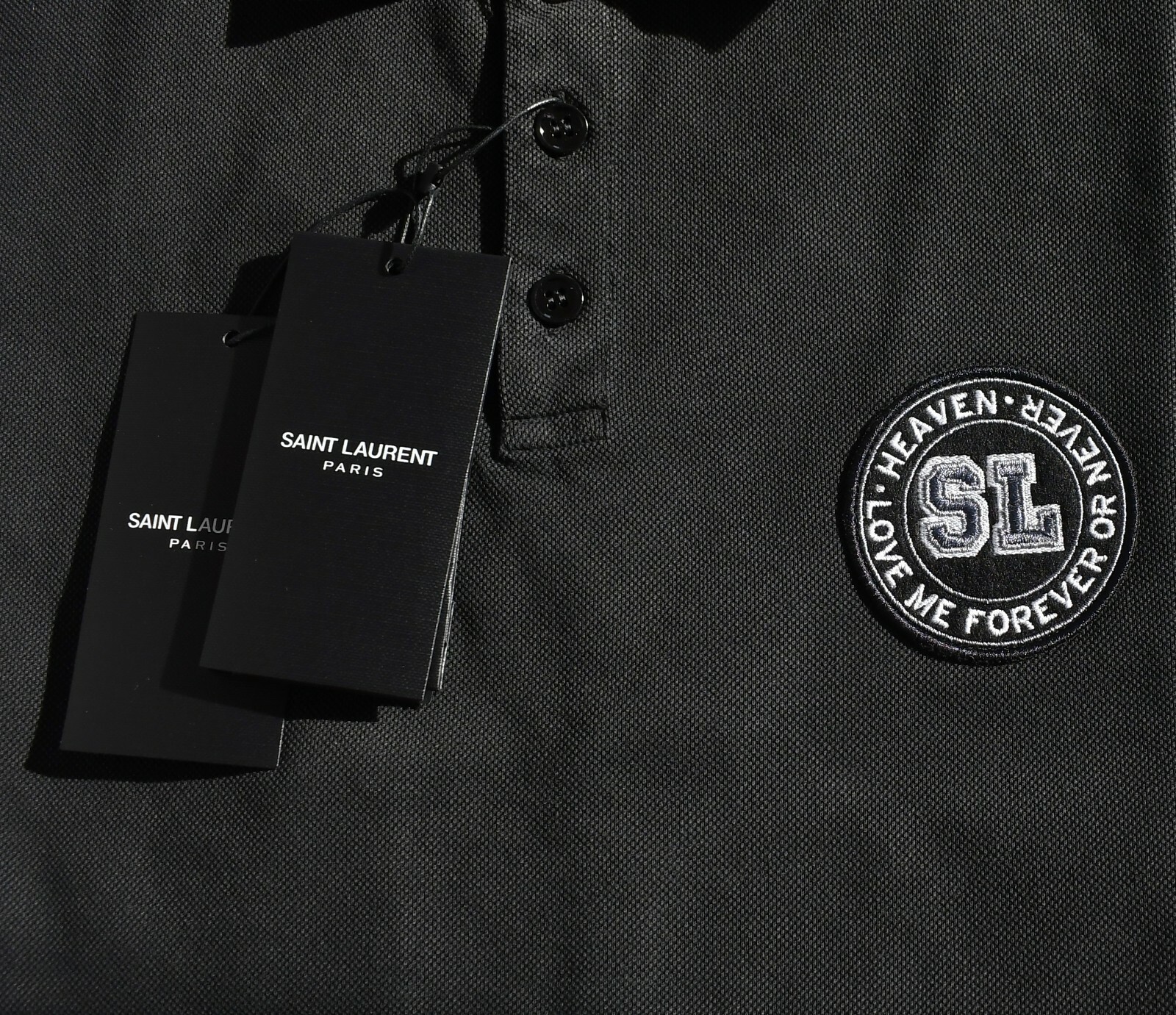 Nuova polo Saint Laurent Paris *LOVE ME FOREVER AND NEVER* nera in cotone S M