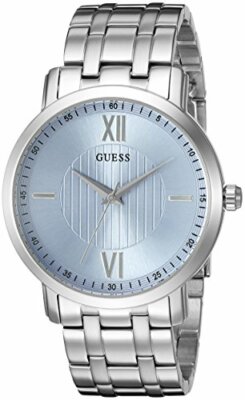 NEW MENS GUESS WATCH STAINLESS STEEL WITH SKY BLUE FACE - U0716G1