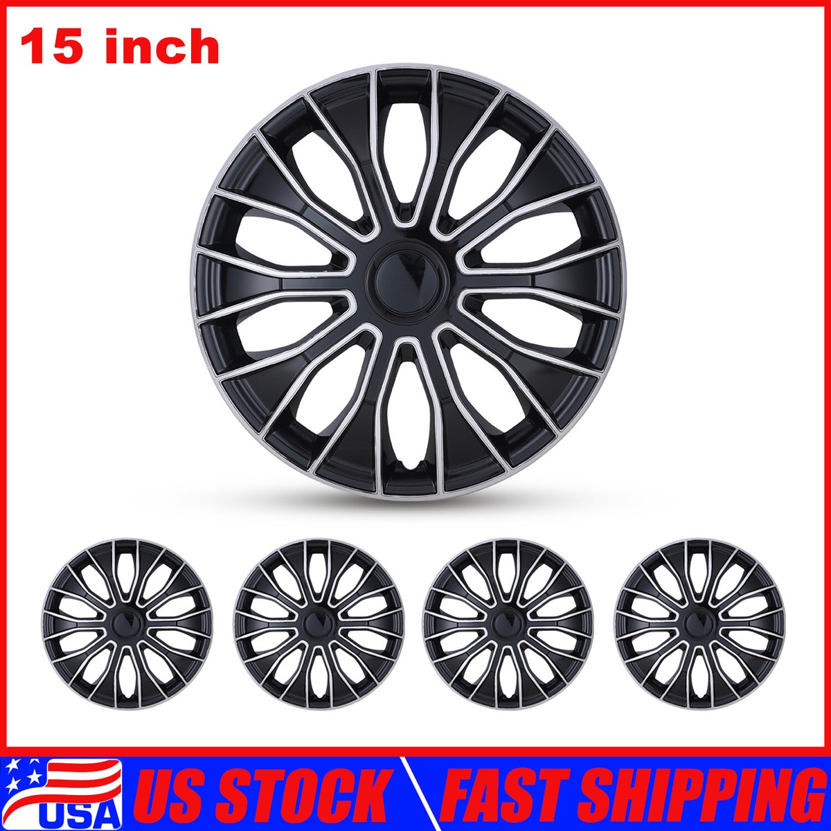 15 Set Of 4 Wheel Covers Snap On Hubcaps Full Hub Caps fit R15 Tire & Steel Rim (4 Pack)-SILVER