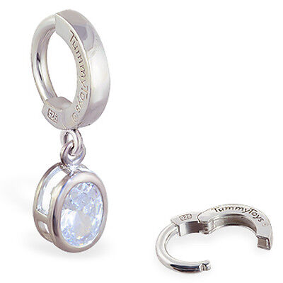 TummyToys Silver Oval CZ Dangle Silver Belly Button Ring Navel High Quality TummyToys Silver Oval CZ Dangle Silver Belly Button Ring Navel High Quality