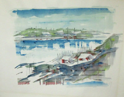 ALFRED BIRDSEY ORIGINAL WATERCOLOR BERMUDA TOWN FISHING DOCK SEASCAPE PAINTING