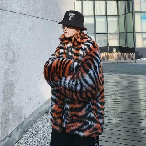 Tiger Stripes Men's Faux Padded Coats Thicken Jackets Winter Warm