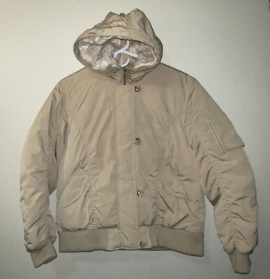 Women s Parka Jacket Giacca Sport Beige Faux Fur Hood Size L Coat J242