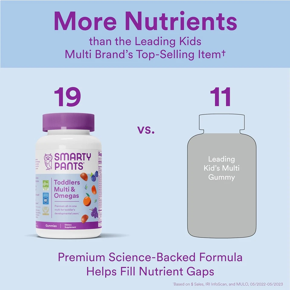 Мультивитаминные и омега-3 жевательные резинки для малышей SmartyPants, витамин D3, C, витамин B12,  - Изображение 4 из 4