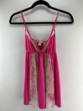 Victoria's Secret 100 Hot Pink  Lace Babydoll Lingerie Cami Top Size M