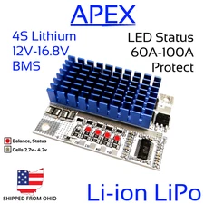 4S 100A 12V 16.8V Li-ion Lithium BMS LED Heatsink Battery Balance