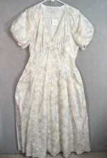 Club Monaco Cream Puff Sleeve Floral Midi Dress Size 12 Cotton & Elastane