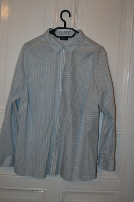 Bluse von Walbusch, Größe 48, für Damen, weiß hellblau gestreift, bügelfrei