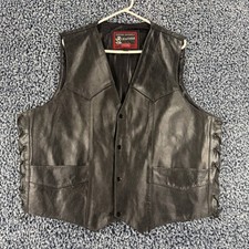 JR Leather Mens Black Genuine Leather Biker Vest Side Lace Snap Front Size 48