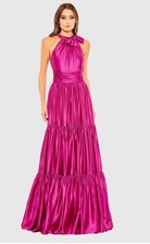 New Mac Duggal Ruffle Tiered Soft Tie Halter Neck Gown – Size 12 – Style 506581