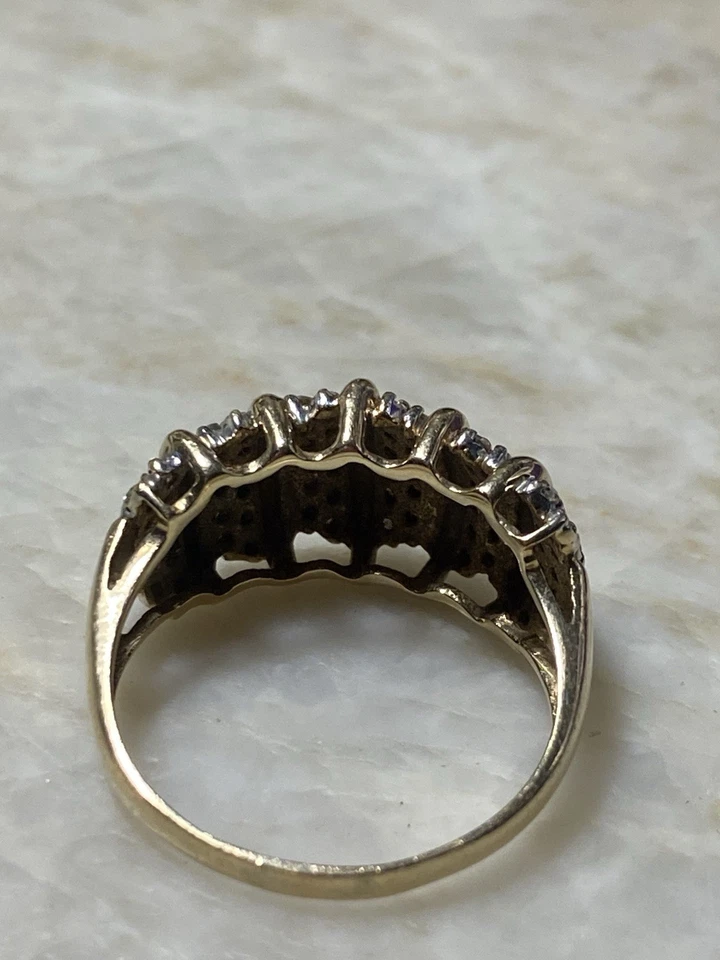 Estate 1.0 Diamond Wedding Anniversary Band Cocktail Ring 10k Yellow gold - Image 3 of 4