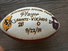 Morten Andersen Painted Trophy Football Saints Game Used Vikings