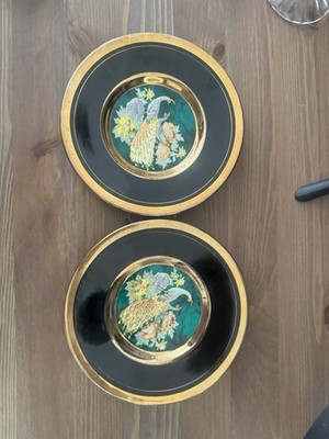 VTG Japanese Gold Rimmed plates featuring peacock designs The Art of Chokin.