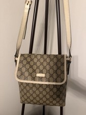 Gucci GG Supreme Shoulder Bag Beige Brown Logo Buckle Accent Adjustable Strap