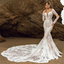 Mermaid Wedding Dresses Bridal Gowns Classic Long Sleeves Floor-Length Dresses
