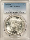 1922-D $1 PEACE DOLLAR - PCGS MS-64, BLAST WHITE!