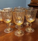 Vintage Arcoroc France Rosaline Pink Swirl Wine/Water Goblet Glasses Set of 7