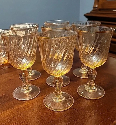 Vintage Arcoroc France Rosaline Pink Swirl Wine/Water Goblet Glasses Set of 7