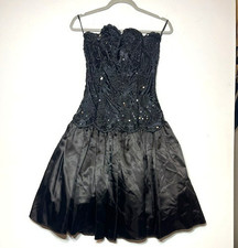 Vintage 80's Gunne Sax by Jessica McClintock Black Strapless Sz 5/6