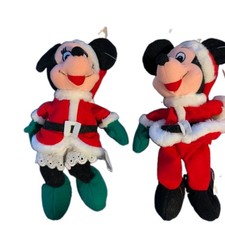 Disney Store Santa Mickey Minnie Mouse Mini Bean Bag Plush 7" Christmas NWT