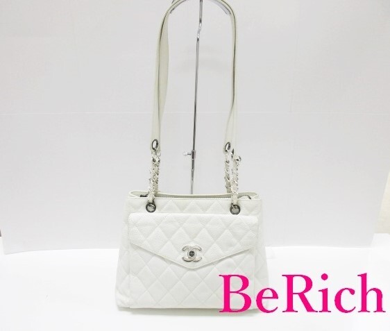 CHANEL White Caviar Leather Matelass Chain Shoulder Tote A06323 Pre-Owned