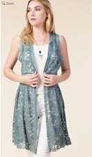 Vocal Lace Duster Vest One Size Open Blue Romantic Fairy Boho Festival USA Made
