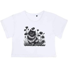 "Happy Fluffy Cat in Garden" Damen Baumwolle Crop Tops (CO052641)