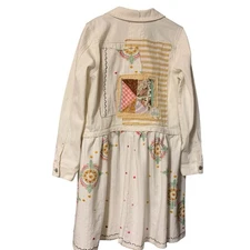 Upcycled White Denim Jacket L Boho Festival Art To Wear Texas  Cottagecore Artsy