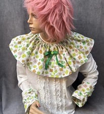 Vtg Floral clown ruff ruffle costume collar  Cuffs Green