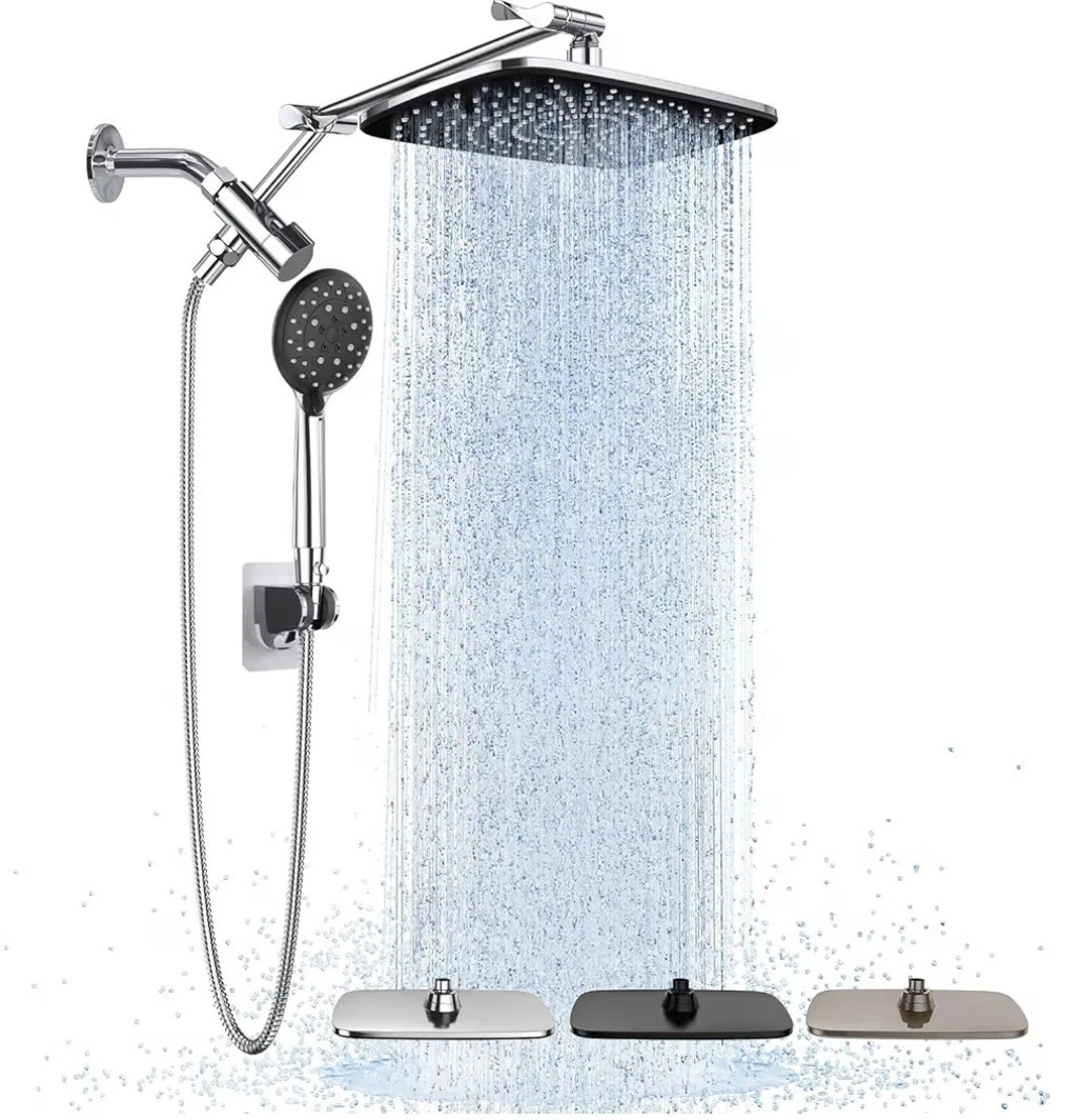 Wide High Pressure Rain Shower Head with Handheld, Multi Spray Modes, 15" Arm