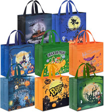 8 Pcs Halloween Trick or Treat Bags, Candy Tote Bags with Handles, Reusable Non-