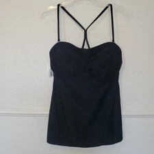 Athleta Bandeau Tankini Womens Black 38D/DD Tall $74 Push Up Bra Padded