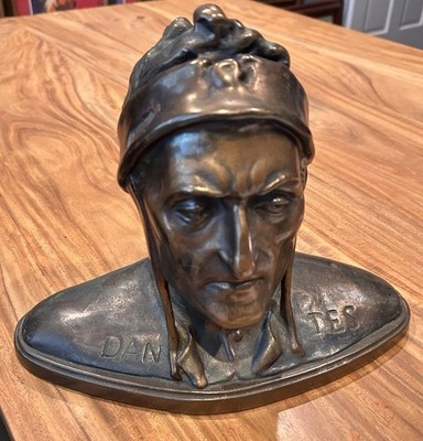 Heavy Solid Bronze Dante Alighieri Bust Italian Poet 11 Lb Sculpture 11 1/2 