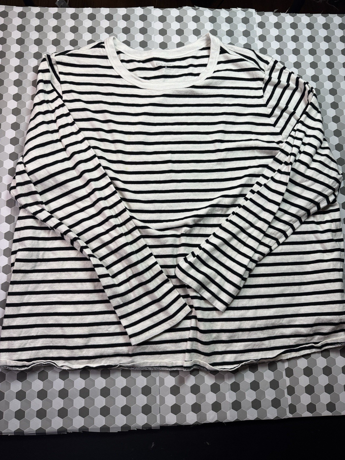 Old Navy White Black Striped Crew Neck Long Sleeve Cotton T-Shirt Women Plus 2X