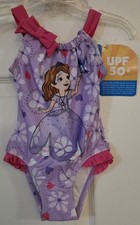 Disney Store Sofia The First Swimsuit 1pc Size 2 UPF50 Purple Pink