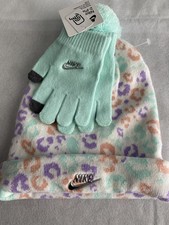 Nike Youth Girls Boys Pom Beanie  Glove Set Mint Color NEW