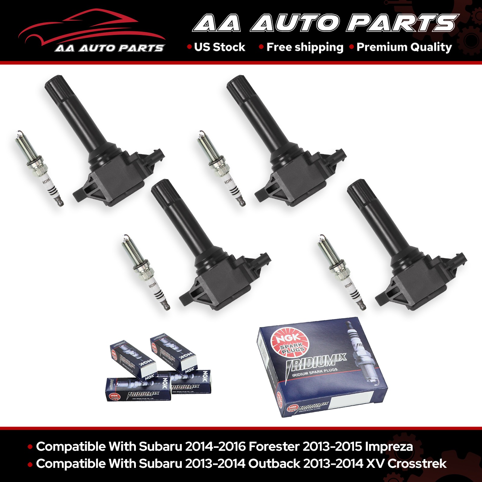 4 Ignition Coil  4 NGK Iridium Spark Plug for Subaru Forester Impreza Outback