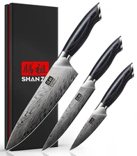 SHAN ZU 3PCS Kitchen Knife Set High Carbon Steel Ultra Sharp Japanese Knives Set