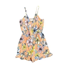 Sienna Sky Romper Womens Size M Peach Pink Floral Ruffles Whimsical Feminine Fun