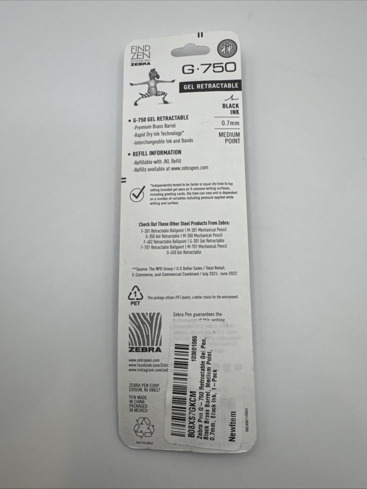 2x Zebra G-750 Premium Brass Barrel Medium Point 0.7mm Pen Black Bonus Blue Ink