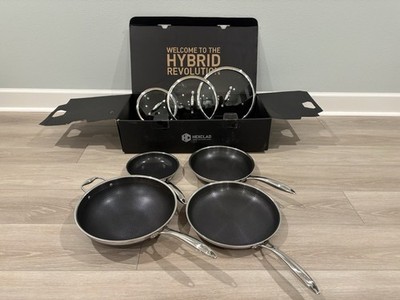 HexClad Hybrid Nonstick 7-Piece Set: 8'', 10'' & 12'' Pans, 12  Wok & Lids | NEW