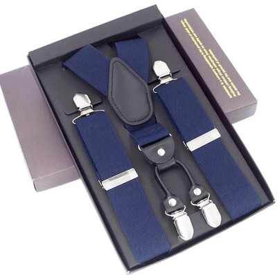 Klassische Herren Hosenträger 6 elastische Clips in Y-Form verstellbar blau