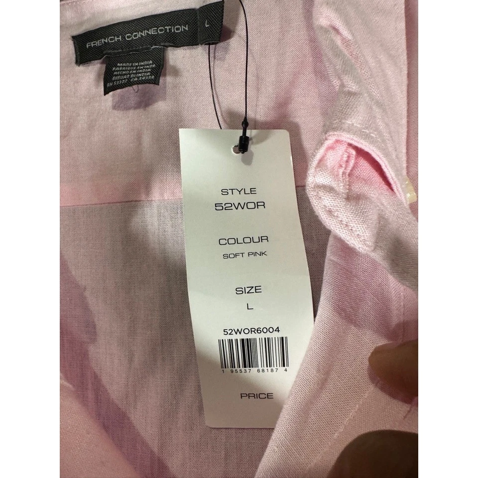 Camisa con botones French Connection para hombre grande rosa suave manga corta preppy Foto 3 de 4