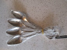 SET OF 4 GRAPEFRUIT SPOONS, SERATED EDGES, STAINLESS STEEL,  6 1/4" LONG, NEW