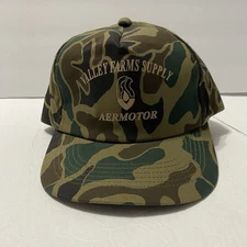 Vtg Snapback Youngan Trucker Hat Valley Farms Supply Aermotor Camo Farmer Cap