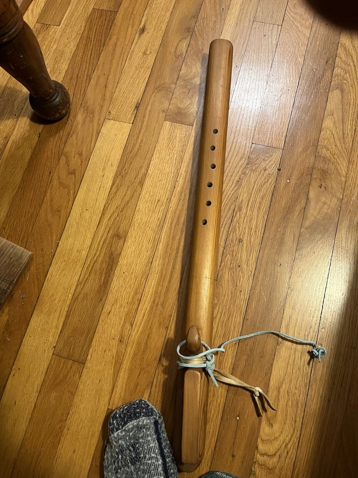 Native American Vintage Handcrafted Wooden flute With A Beaded Leather Pouch 25” - Image 3 of 4