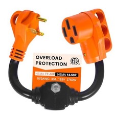 Overload Protector 30 Amp to 50 Amp RV Adapter with Circuit Breaker/Not for