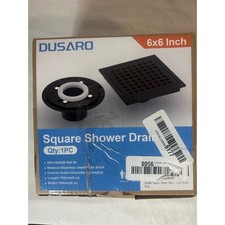 DUSARO 6x6 Inch Square Shower Drain Matte Black Stainless Steel Central Outlet